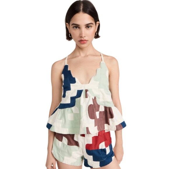 NWT Sea NY Cari Patchwork Tank Top Shirt Womens XL Blue Red Sleeveless Racerback